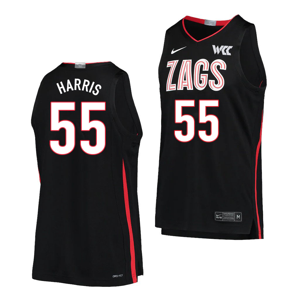Men #55 Dominick Harris Gonzaga Bulldogs College Basketball Jerseys Sale-Black